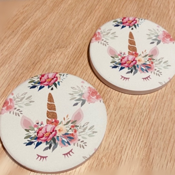 SANDSTONE UNICORN CAR COASTERS 2 pc set - Picture 4 of 11